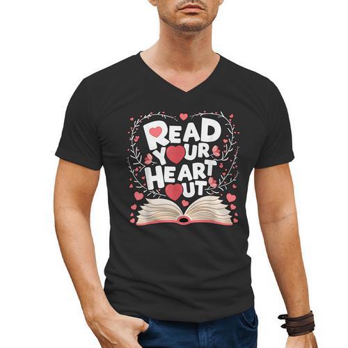 Teach Inspire Grow Everyday Read Your Heart Out Valentine Book-Themed Small Men's V-Neck T-Shirt - Bookorys DE