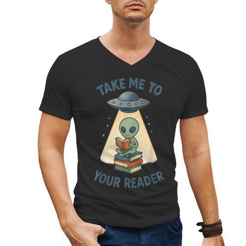 Teacher Alien Books UFO Reading Take Me To Your Reader Men's V-Neck T-Shirt - Bookorys