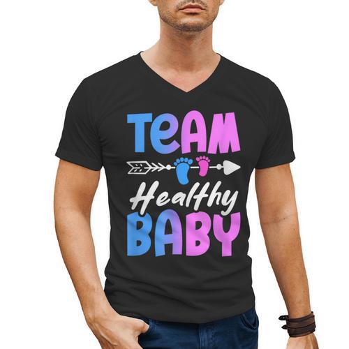 Team Healthy Baby Gender Reveal Pregnancy Mom Dad Men's V-Neck T-Shirt - Father's Day Fun