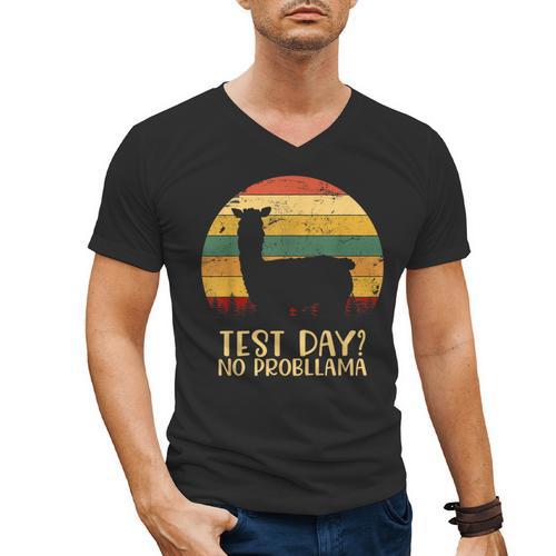 Test Day No Probllama Silhouette Teacher Student Graduation Men's V-Neck T-Shirt - Best Gift Smart