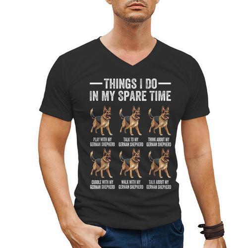 Things I Do In My Spare Time German Shepherd Dog Dad Mom Men's V-Neck T-Shirt - Father's Day Fun