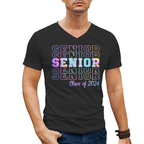 Tie Dye Senior 24 Class Of 2024 Seniors Graduation 24 Men's V-Neck T-Shirt - Best Gift Smart