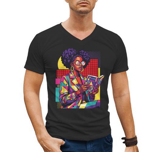History Woman Reading Book Geometric Girl Educated Men's V-Neck T-Shirt - Bookorys DE