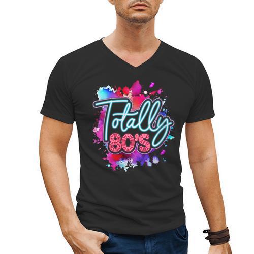 Totally 80's Colorful Retro 1980s Style Nostalgia Vibe Men's V-Neck T-Shirt - Figerry