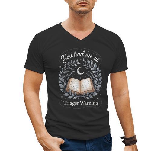 You Had Me At Trigger Warning Dark Romance Skeleton Book Men's V-Neck T-Shirt - Bookorys