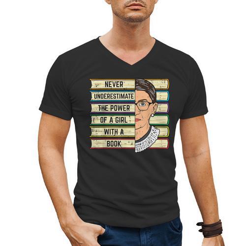 Never Underestimate Girl Read Book Reading Librarian Women Men's V-Neck T-Shirt - Bookorys