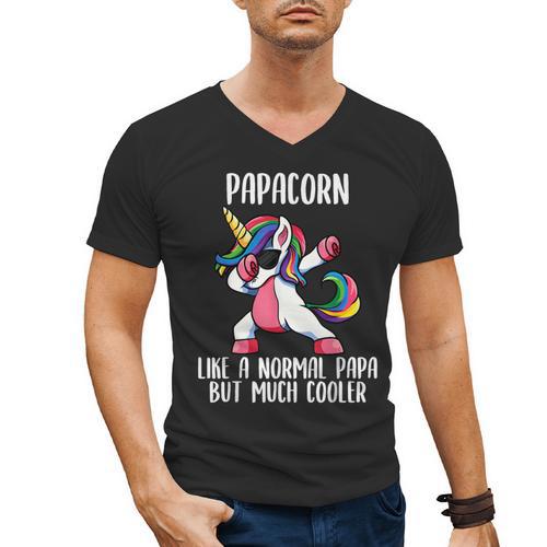 Unicorn Dad Girl Birthday Party Clothing Papacorn Men's V-Neck T-Shirt - Father's Day Fun