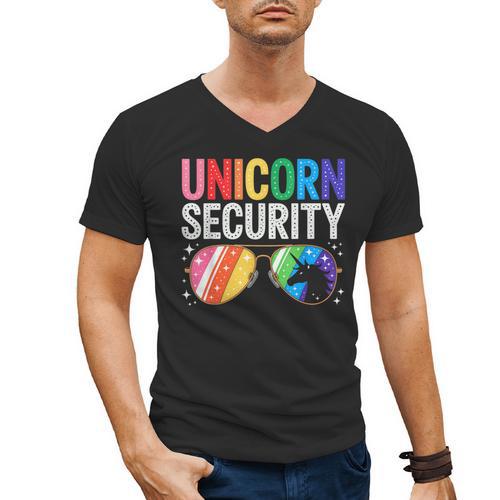 Unicorn Security Birthday Family Halloween Costume Mom Dad Men's V-Neck T-Shirt - Father's Day Fun