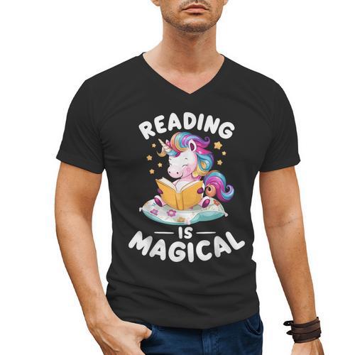 Unicorn Teacher Reading Is Magical Book Men's V-Neck T-Shirt - Bookorys