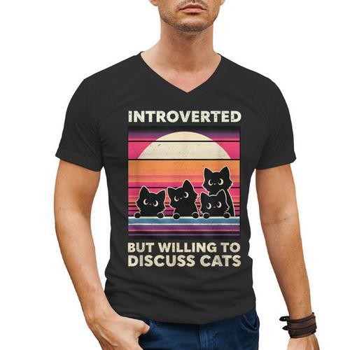 Unique Art For Introverted Cat Fans -Adults Cat Humorous Introvert Small Men's V-Neck T-Shirt - Raresse