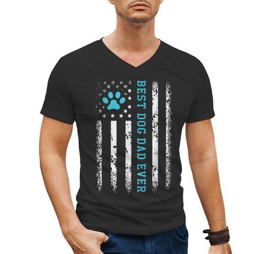 USA Flag Best Dog Dad Ever American Puppy Lover Paw Men's V-Neck T-Shirt - Father's Day Fun