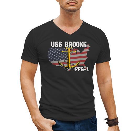 USS Brooke FFG-1 Frigate Veterans Day Son Father Grandpa Dad Men's V-Neck T-Shirt - Father's Day Fun