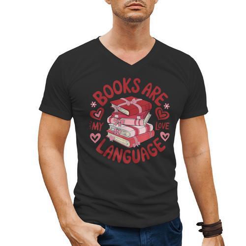 Valentine Book Lover Books Are My Love Language Women Girl Men's V-Neck T-Shirt - Bookorys UK