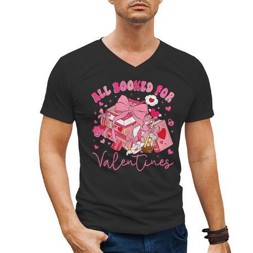 Valentine All Booked Book Coffee Coquette Bow Girl Women Men's V-Neck T-Shirt - Bookorys