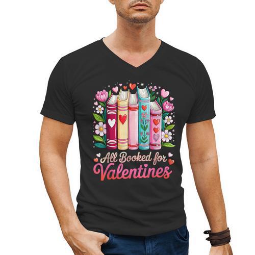 Valentine All Booked For Valentine Book Lovers Teacher Kid Men's V-Neck T-Shirt - Bookorys