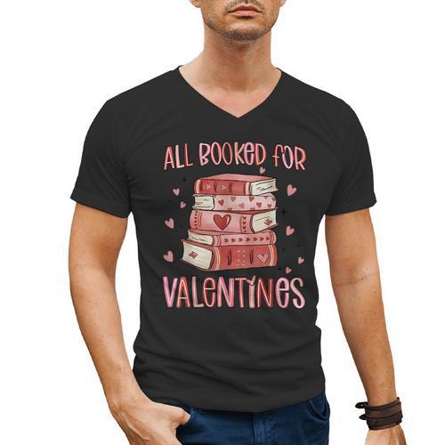 Valentines All Booked For Valentines Book Lovers Teacher Kid Men's V-Neck T-Shirt - Bookorys