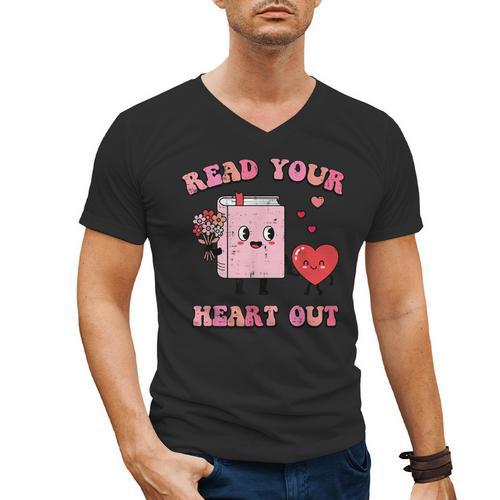 Valentines Day Book Read Your Heart Out Women Men Kids Men's V-Neck T-Shirt - Bookorys DE