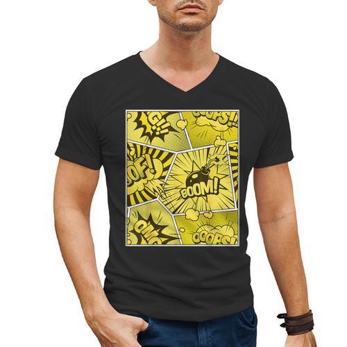 Varsity-Gold Yellow Comic Book University Varsity-Gold Men's V-Neck T-Shirt - Bookorys DE