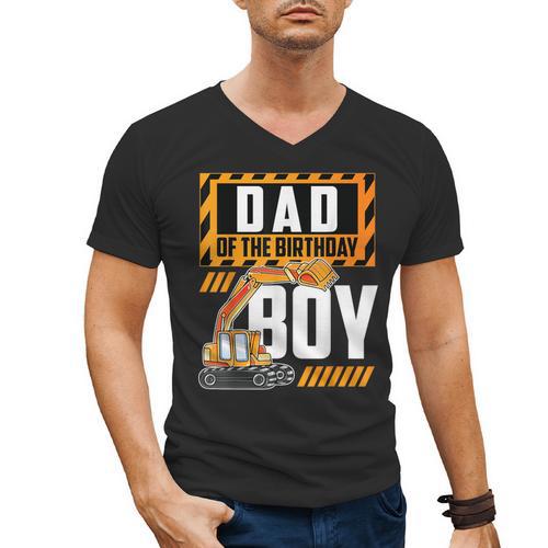 Vehicle Construction Excavator Dad Of The Birthday Boy Small Men's V-Neck T-Shirt - Father's Day Fun