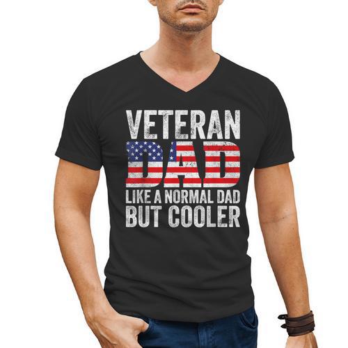 Veteran Dad Like A Normal Dad But Cooler American Flag Men's V-Neck T-Shirt - Father's Day Fun