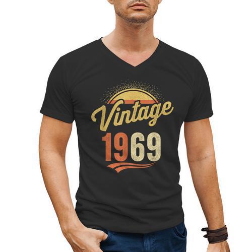 Vintage 1969 Retro Era Badge For Nostalgia Fans Men's V-Neck T-Shirt - Figerry
