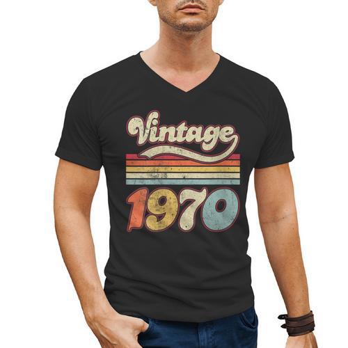 Vintage 1970 Birthday Retro Style 70's Born Nostalgia Outfit Men's V-Neck T-Shirt - Figerry