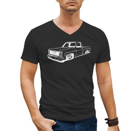 Vintage 73-87 Mini C10 Truck Slammed Graphic Dad Gag Father Men's V-Neck T-Shirt - Father's Day Fun