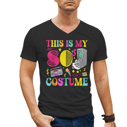 Vintage 80s Vibes Costume Nostalgia 1980s Fashion Cassette Men's V-Neck T-Shirt - Figerry