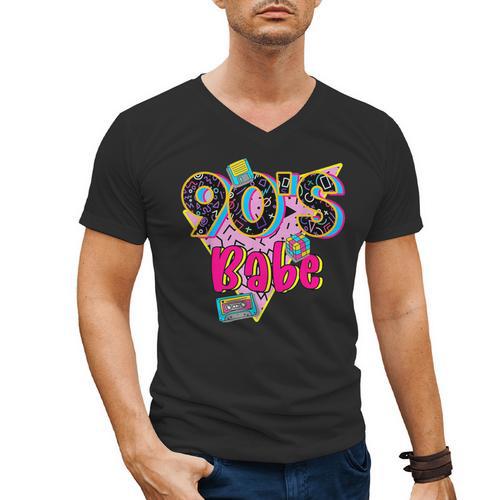 Vintage 90's Babe Party Back To 90s Cassette Nostalgia Men's V-Neck T-Shirt - Figerry