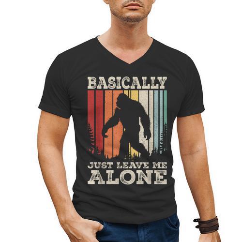 Vintage Basically Just Leave Me Alone Bigfoot Introverts Men's V-Neck T-Shirt - Raresse