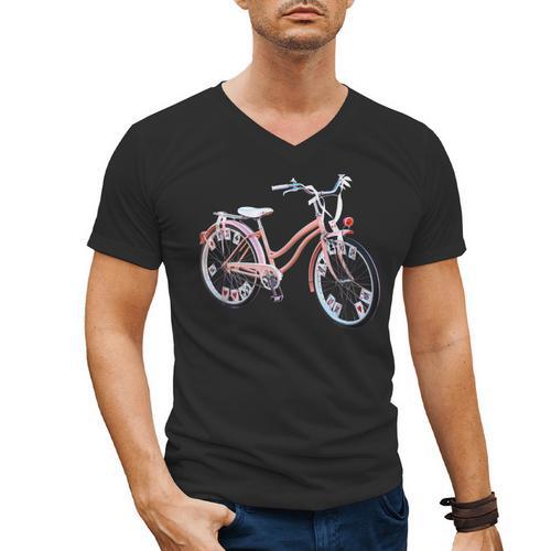 Vintage Bicycle With Playing Cards Nostalgia Men's V-Neck T-Shirt - Figerry