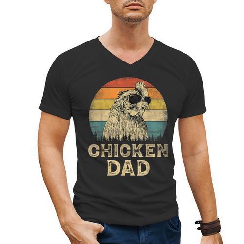 Vintage Chicken Dad Chicken Lovers Daddy Father's Day Men's V-Neck T-Shirt - Father's Day Fun