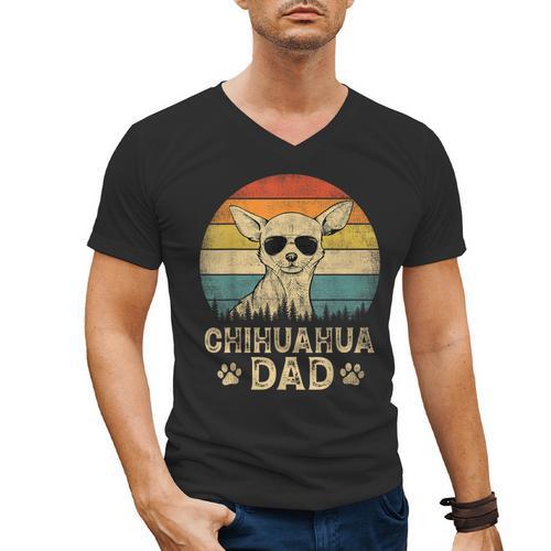 Vintage Chihuahua Dad Dog Lovers Father's Day Tee Men's V-Neck T-Shirt - Father's Day Fun