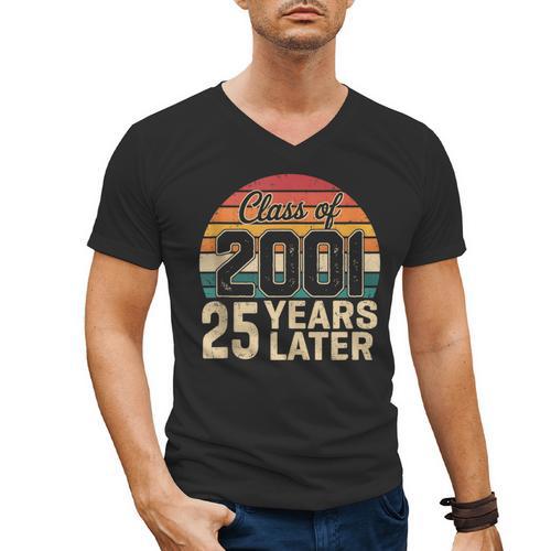 Vintage Class Of 2001 25 Years Later Reunion 25th Graduation Men's V-Neck T-Shirt - Best Gift Smart