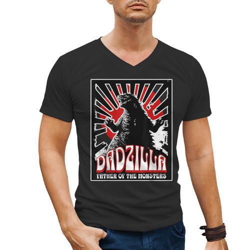 Vintage Dadzilla Father Of The Monsters Fathers Day Men's V-Neck T-Shirt - Father's Day Fun