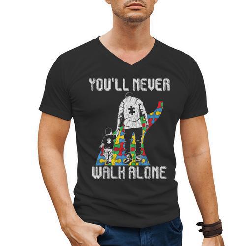 Vintage Father Son Family Autistic Kids Autism Awareness Dad Men's V-Neck T-Shirt - Father's Day Fun