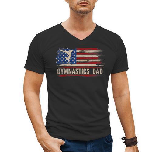 Vintage Gymnastics Dad American USA Flag Sports Men's V-Neck T-Shirt - Father's Day Fun