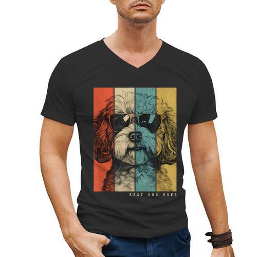Vintage Maltipoo Dog Mom Dad Kids Men Women Men's V-Neck T-Shirt - Father's Day Fun