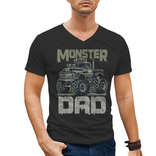 Vintage Monster Truck Lover DAD Family Matching Birthday Men's V-Neck T-Shirt - Father's Day Fun