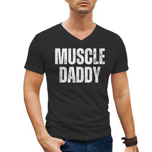 Vintage Muscle Daddy Weightlifter Dad Cool Father Workout Men's V-Neck T-Shirt - Father's Day Fun