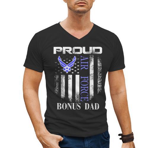 Vintage Proud Air Force Bonus Dad With American Flag Men's V-Neck T-Shirt - Father's Day Fun