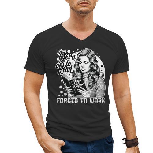 Vintage Reading Born To Read Forced To Work Book Lover Men's V-Neck T-Shirt - Bookorys CA