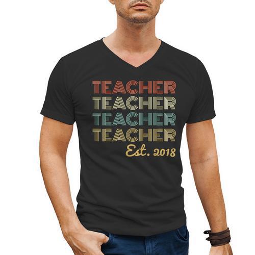 Vintage Teacher Established 2018 Graduation Men Men's V-Neck T-Shirt - Best Gift Smart