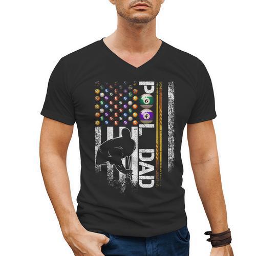 Vintage USA Flag Billiards Player Proud Pool Dad Men's V-Neck T-Shirt - Father's Day Fun