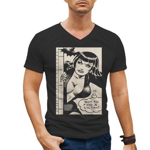 Vintage Vampire Bat Vampire Pin Up Girl Horror Comic Book Men's V-Neck T-Shirt - Bookorys