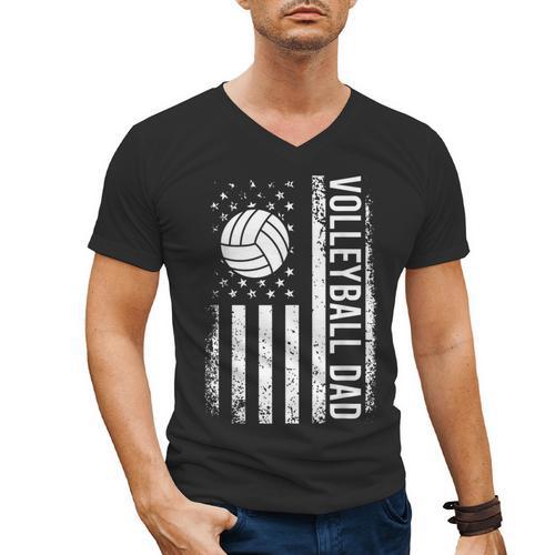 Vintage Volleyball Dad USA Flag Retro Fathers Day Daddy Papa Men's V-Neck T-Shirt - Father's Day Fun