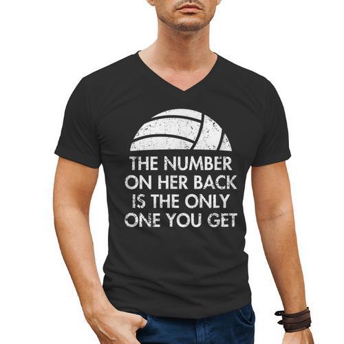Volleyball Dad MoM Daughter Back Number Men's V-Neck T-Shirt - Father's Day Fun