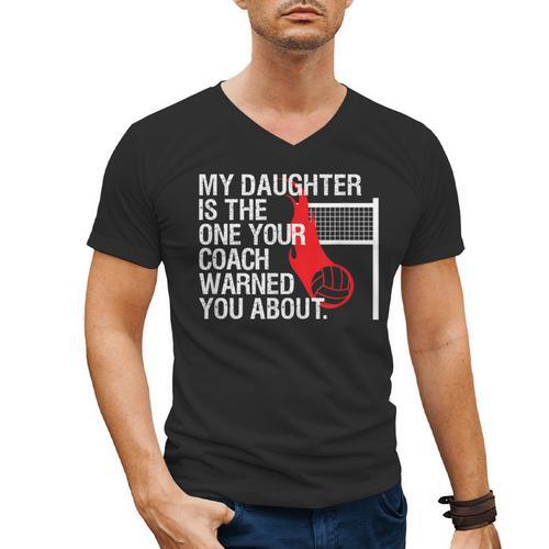 Volleyball Mom Dad Parent Shirt Daughter Player Men's V-Neck T-Shirt - Father's Day Fun