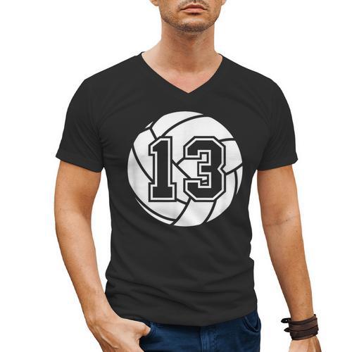 Volleyball Player 13 Volleyball Mom Dad Jersey Number 13 Men's V-Neck T-Shirt - Father's Day Fun