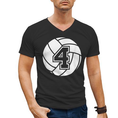 Volleyball Player 4 Volleyball Mom Dad Jersey Number 4 Men's V-Neck T-Shirt - Father's Day Fun